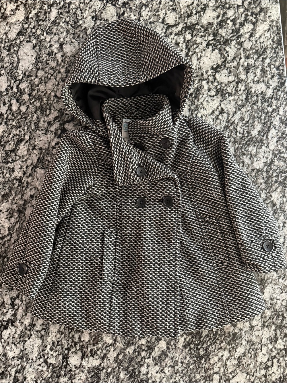 Toddler Hooded Peacoat Jacket - Black & White